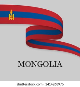 Waving ribbon or banner with flag of Mongolia. Template for independence day poster design