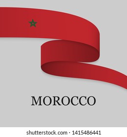 Waving ribbon or banner with flag of Morocco. Template for independence day poster design