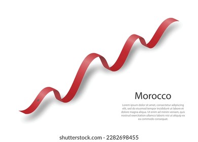 Waving ribbon or banner with flag of Morocco. Template for independence day