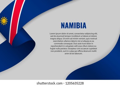 Waving ribbon or banner with flag of Namibia. Template for poster design