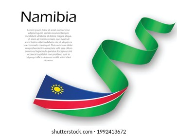 Waving ribbon or banner with flag of Namibia. Template for independence day poster design