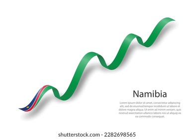 Waving ribbon or banner with flag of Namibia. Template for independence day