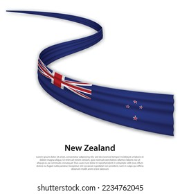 Waving ribbon or banner with flag of New Zealand. Template for independence day poster design