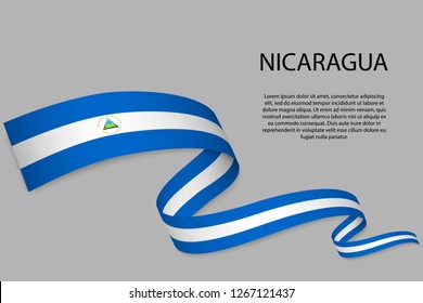 Waving ribbon or banner with flag of Nicaragua. Template for independence day poster design