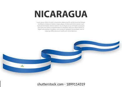 Waving ribbon or banner with flag of Nicaragua. Template for independence day poster design
