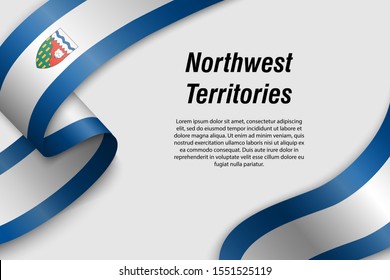 Waving ribbon or banner with flag of Northwest Territories. Province of Canada. Template for poster design