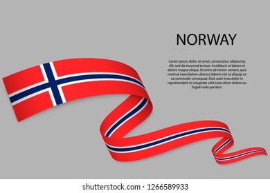 Waving ribbon or banner with flag of Norway. Template for independence day poster design