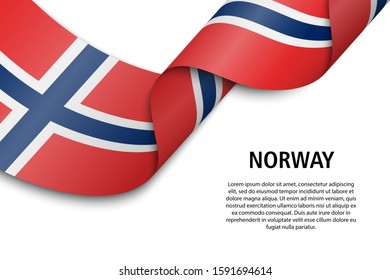 Waving ribbon or banner with flag of Norway. Template for independence day poster design