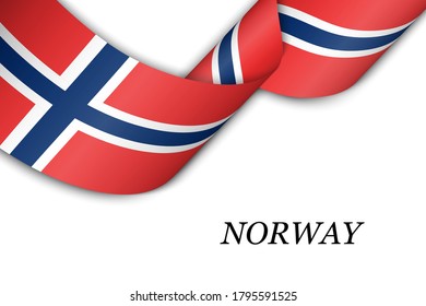 Waving ribbon or banner with flag of Norway. Template for independence day poster design