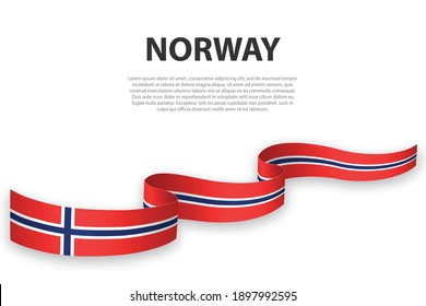 Waving ribbon or banner with flag of Norway. Template for independence day poster design