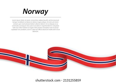 Waving ribbon or banner with flag of Norway. Template for independence day poster design