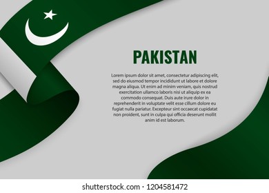 Waving ribbon or banner with flag of Pakistan. Template for poster design