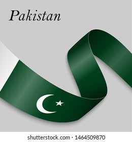 Waving ribbon or banner with flag of Pakistan. Template for independence day poster design