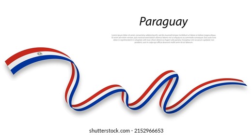 Waving ribbon or banner with flag of Paraguay. Template for independence day poster design