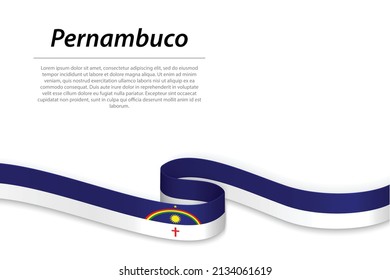 Waving ribbon or banner with flag of Pernambuco is a state of Brazil