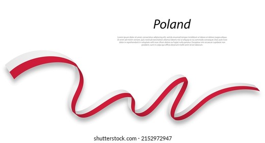 Waving ribbon or banner with flag of Poland. Template for independence day poster design