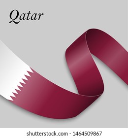 Waving ribbon or banner with flag of Qatar. Template for independence day poster design