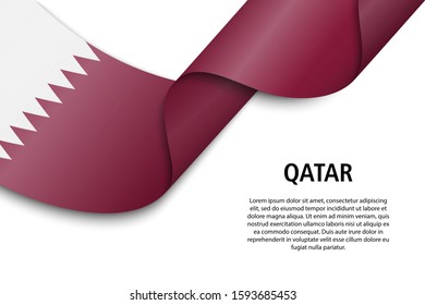 Waving ribbon or banner with flag of Qatar. Template for independence day poster design