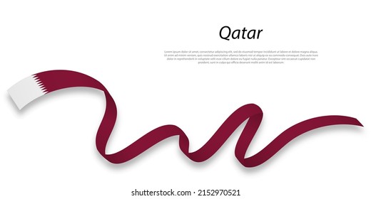 Waving ribbon or banner with flag of Qatar. Template for independence day poster design