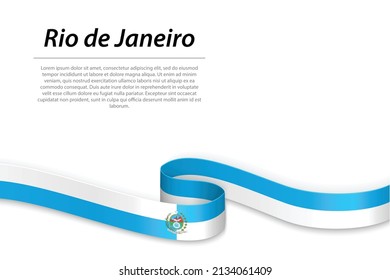 Waving ribbon or banner with flag of Rio de Janeiro is a state of Brazil