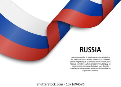 Waving ribbon or banner with flag of Russia. Template for independence day poster design