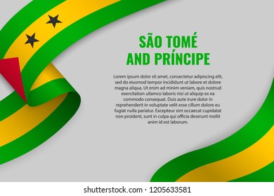 Waving ribbon or banner with flag of Sao Tome and Principe. Template for poster design