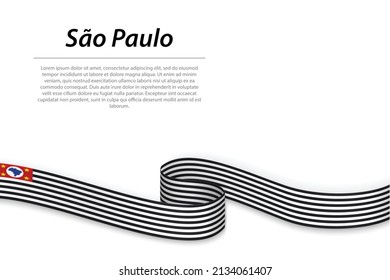 Waving ribbon or banner with flag of Sao Paulo is a state of Brazil