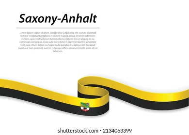 Waving ribbon or banner with flag of Saxony-Anhalt is a state of Germany