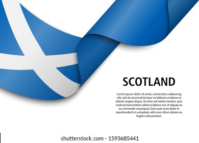 Waving ribbon or banner with flag of Scotland. Template for independence day poster design