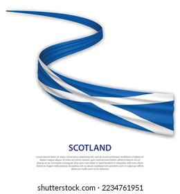 Waving ribbon or banner with flag of Scotland. Template for independence day poster design
