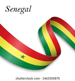 Waving ribbon or banner with flag of Senegal. Template for independence day poster design