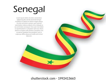 Waving ribbon or banner with flag of Senegal. Template for independence day poster design