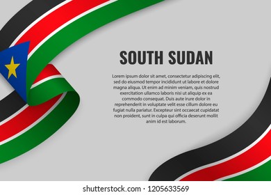 Waving ribbon or banner with flag of South Sudan. Template for poster design