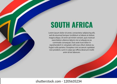 Waving ribbon or banner with flag of South Africa. Template for poster design