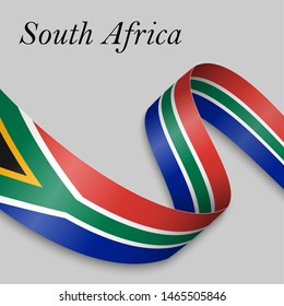 Waving ribbon or banner with flag of South Africa. Template for independence day poster design