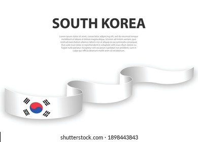 Waving ribbon or banner with flag of South Korea. Template for independence day poster design