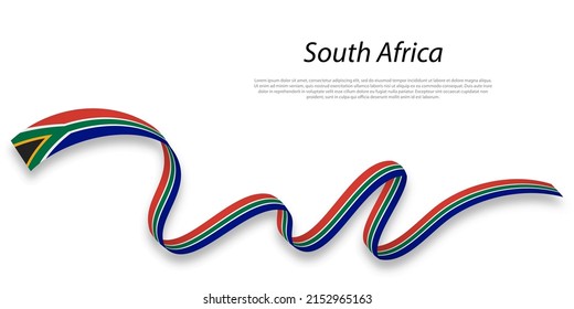 Waving ribbon or banner with flag of South Africa. Template for independence day poster design