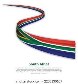 Waving ribbon or banner with flag of South Africa. Template for independence day poster design