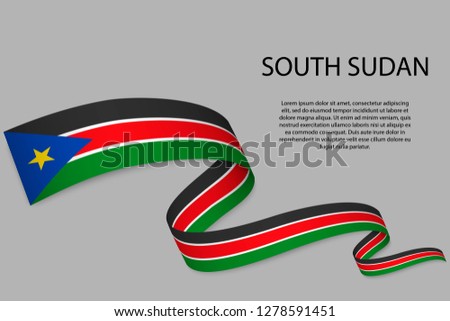 Waving ribbon or banner with flag of South Sudan. Template for independence day poster design