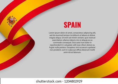 Waving ribbon or banner with flag of Spain. Template for poster design