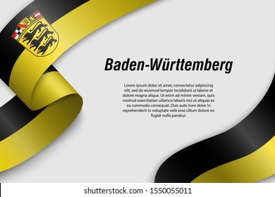 Waving ribbon or banner with flag of Baden-Württemberg. State of Germany. Template for poster design