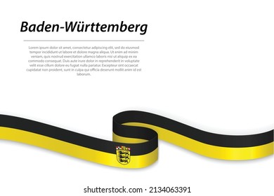 Waving ribbon or banner with flag of Baden-Württemberg is a state of Germany