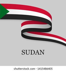 Waving ribbon or banner with flag of Sudan. Template for independence day poster design