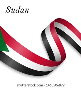 Waving ribbon or banner with flag of Sudan. Template for independence day poster design