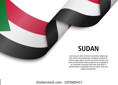 Waving ribbon or banner with flag of Sudan. Template for independence day poster design