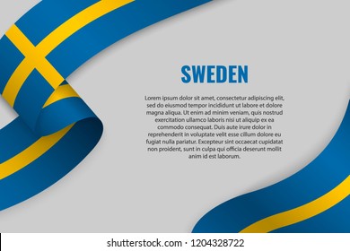 Waving ribbon or banner with flag of Sweden. Template for poster design