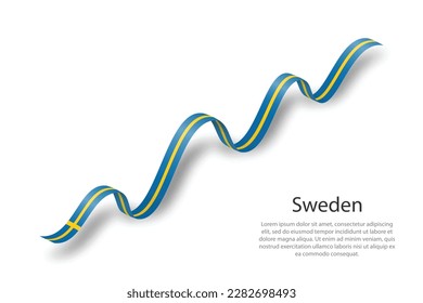 Waving ribbon or banner with flag of Sweden. Template for independence day