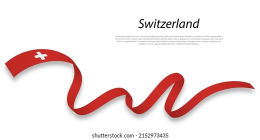 Waving ribbon or banner with flag of Switzerland. Template for independence day poster design