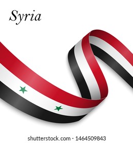 Waving ribbon or banner with flag of Syria. Template for independence day poster design