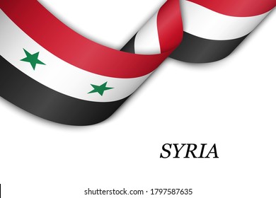 Waving ribbon or banner with flag of Syria. Template for independence day poster design